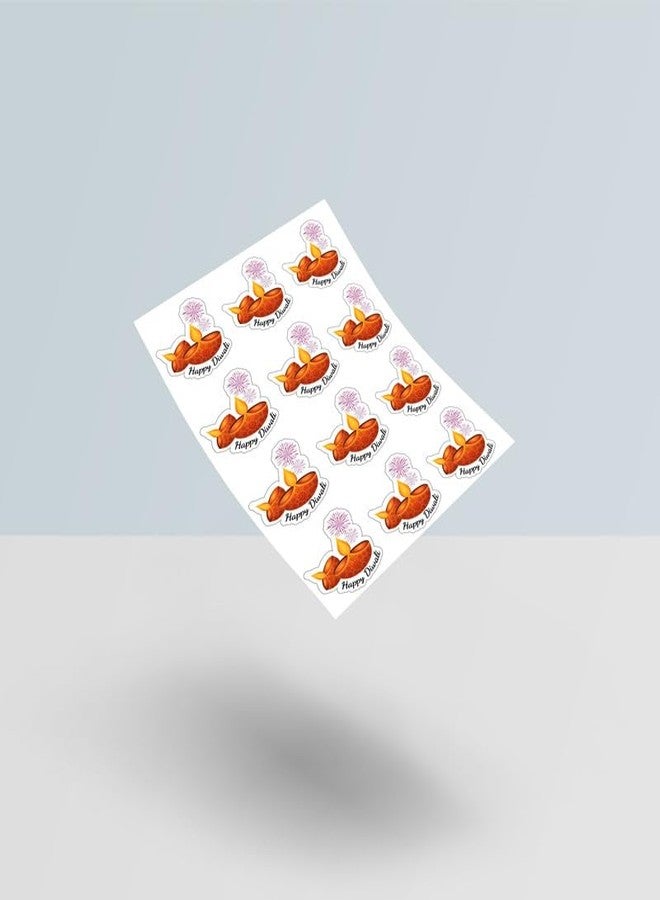 D2C 88-Piece Happy Diwali Warm Orange Diya Stickers - 1.35 Inch Traditional Oil Lamp Design with Fireworks, Self-Adhesive Festival Gift Wrap Labels (Orange Diya) - Image 3